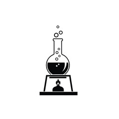 Black and white illustration of boiling flask on burner