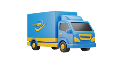 A cartoon delivery truck with a blue and yellow color scheme design video 4k