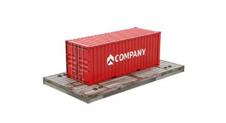 Red shipping container with company logo on a platform isolated video 4k