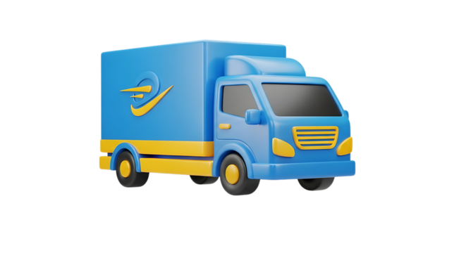 A cartoon delivery truck with a blue and yellow color scheme design video 4k