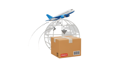 Airplane flying over globe with box on black background image video 4k