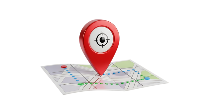 Location pin with target icon on map against a black background video 4k