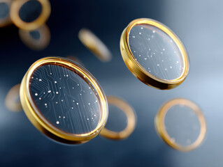 Gold digital coins representing cryptocurrency and blockchain technology