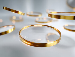 Gold rings floating in abstract light background