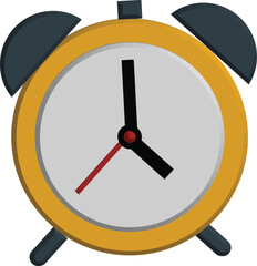 Blue vector alarm clock icon with hour and minute hands, a symbol of time and business on an isolated design
