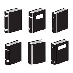 Vector art of collection of six black book icons, representing knowledge set and bundle silhouette art vector design