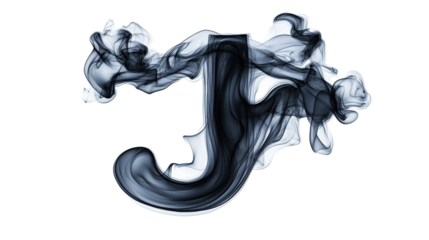 Artistic smoke letter J on transparent background