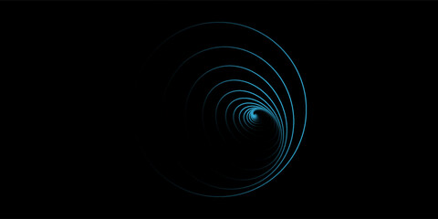 Abstract circle line pattern spin blue green light isolated on black background in the concept of music, science, Ai technology, digital futuristic banner
