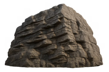 Large gray boulder showing rough layered rock texture and geological formation on transparent background