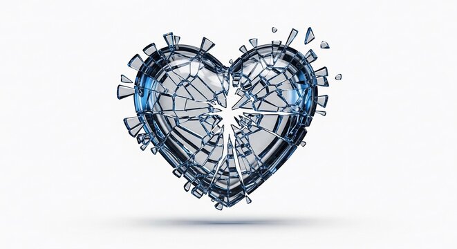 A shattered glass heart symbolizes the pain of addiction and the journey of recovery. The heart is fragmented, representing emotional struggles and healing.