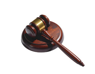 Wooden judge gavel and sound block isolated on transparent background