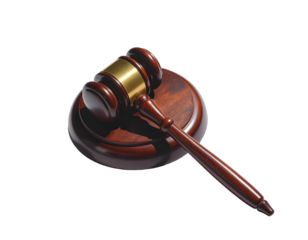 Wooden judge gavel and sound block isolated on transparent background