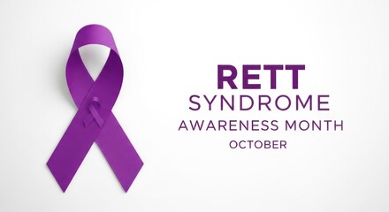 Rett Syndrome Awareness Month October purple ribbon on white background