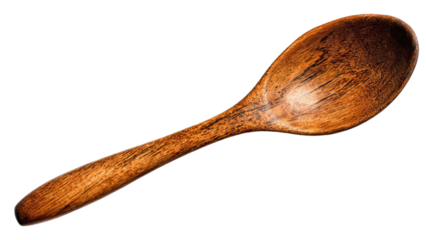 PNG of Beautifully crafted wooden spoon showcasing natural wood grain and rich texture.