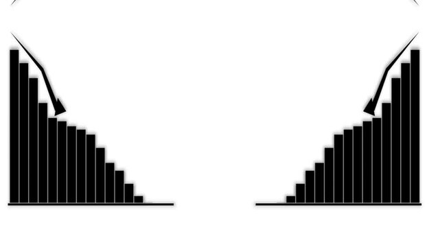 Animated down graph icon, Bar graph fall down with arrow moving animation. Stock Market Decline, Bar Graphs Falling chart.