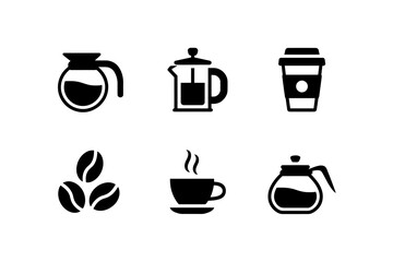 Coffee Icons Set Minimalist Black and White Vector Graphic for Beverage Concepts and Cafe Designs