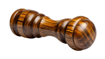 PNG of Elegant wooden massage roller showcasing intricate grain patterns, perfect for relaxation and self-care.