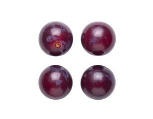 Four ripe dark red grapes isolated on transparent background