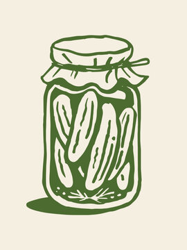 Pickled cucumbers jar minimalist sketch vector illustration