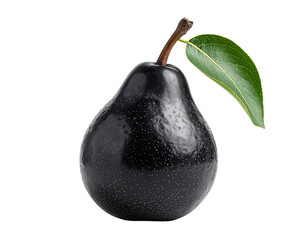 Dark hass avocado with a single green leaf isolated on transparent background