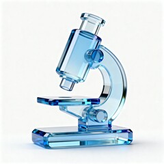 3D Microscope Icon. Minimalist glassmorphism design for science, laboratory, and research themes. Clean, glossy 3d render on white background.