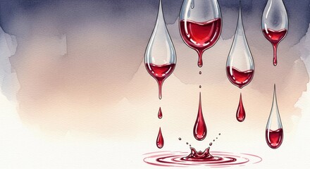 Red liquid droplets fall into a pool, symbolizing alcohol and its effects. The background is softly blurred, enhancing the focus on the droplets.