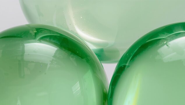 Green Spheres, Glossy Reflections. An Abstract Arrangement of Geometric Forms.