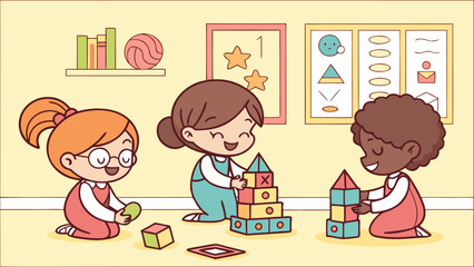 3D preschool  learning math and science by arranging colorful shapes and blocks