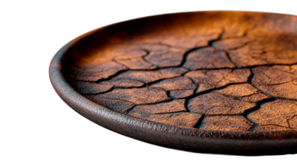 PNG of Close-up of a textured brown plate with a cracked surface, showcasing unique patterns and earthy tones.