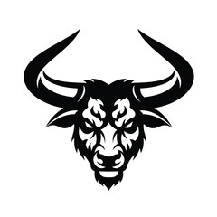 Black bull head with tribal markings and sharp horns