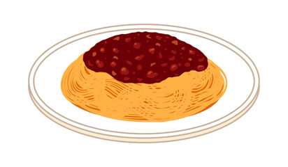 皿に盛ったミートソースパスタのイラスト