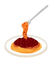 皿に盛ったミートソースパスタのイラスト
