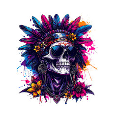 Vibrant Bohopunk Illustration Skull