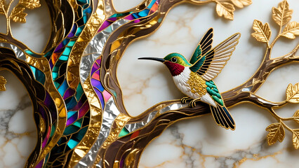 Fototapeta premium Hummingbird sitting on a tree।Wall Decor 