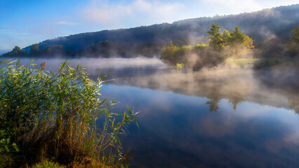 Foggy morning at lake Kratzmühlsee