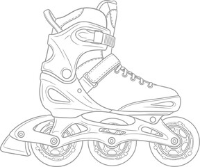 Detailed Inline Skate Illustration on a Plain Background, Outline