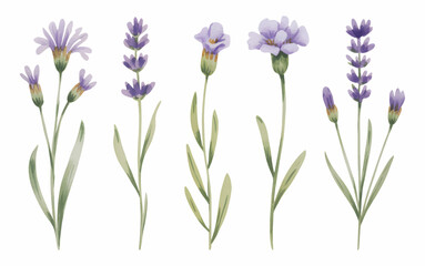 Lavender and lilac watercolor floral. Wild meadow blooms in lilac hues.