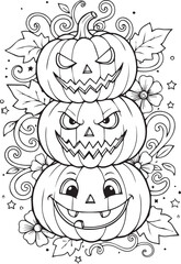Stacked Halloween Jack-o'-Lanterns with Decorative Swirls