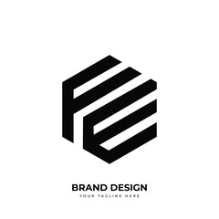 letter ef or fe hexagon shape unique royalty logo