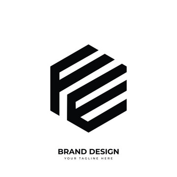 letter ef or fe hexagon shape unique royalty logo