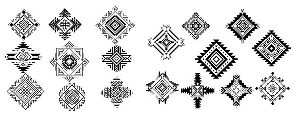Fototapeta premium Collection of ethnic diamond shapes, showcasing tribal and bohemian patterns