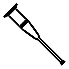 Isolated black silhouette illustration of a single crutch representing mobility aid support and recovery perfect for medical or accessibility themes