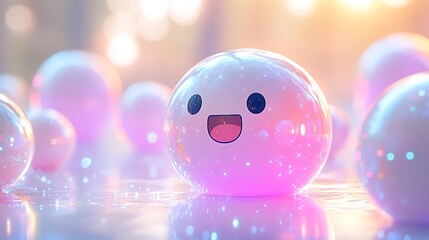 Cute kawaii blob character with happy face isolated on white background