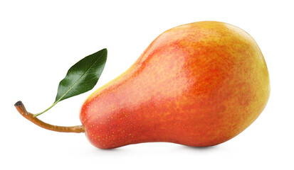 Fresh ripe pear with leaf isolated on white