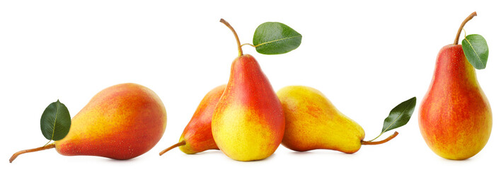 Fresh ripe pears isolated on white, set