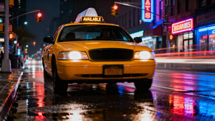 Dynamic Low-Angle Shot of Available Cab in Urban Setting