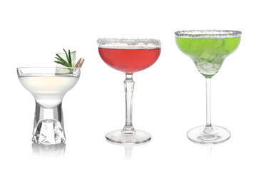 Different alcohol cocktails isolated on white, set