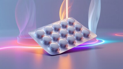 Blister pack with medicine on colorful gradient background