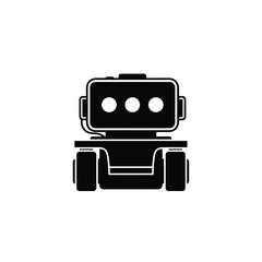 Black robot icon with three white circles on white background