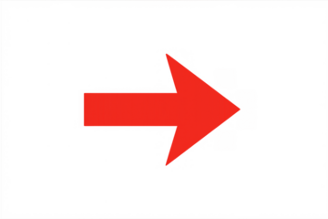 Red right arrow pointing direction, symbolizing navigation, next step, progress, and moving forward